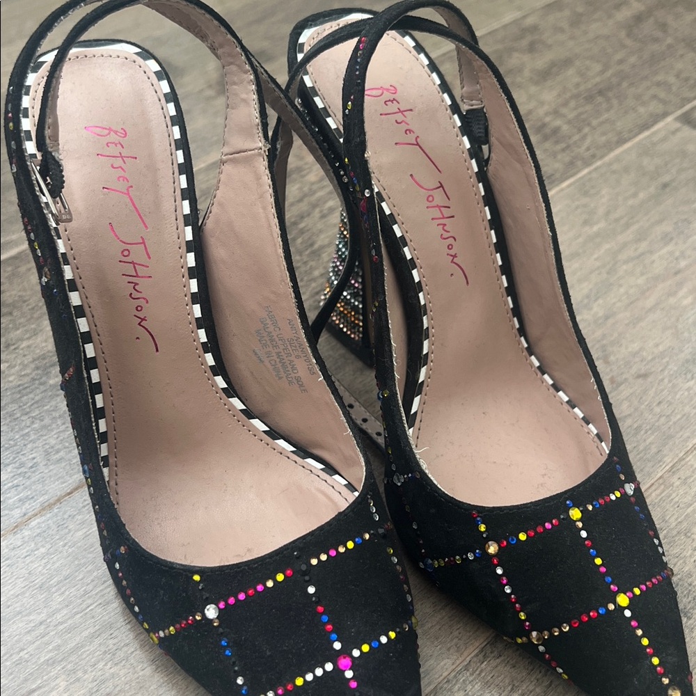 Betsey Johnson Black Heels with Vibrant Rhinestones